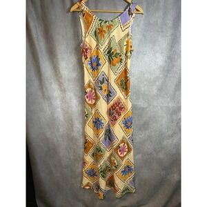 Paper Heart Dress Peach Floral Stamp Linen Blend Garden Plants Colorful Sz Large